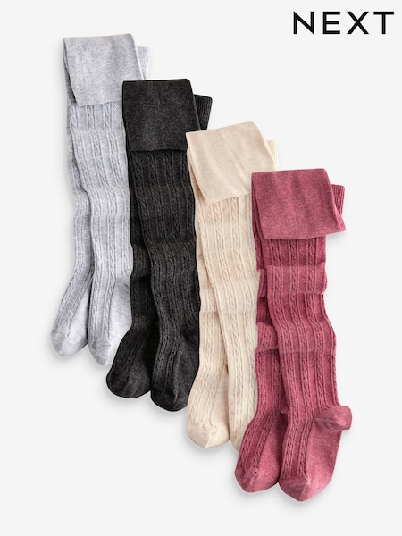 Pink, Grey and Cream Cotton Rich Cable TIghts 4 Pack (967973) | AED71 - AED92