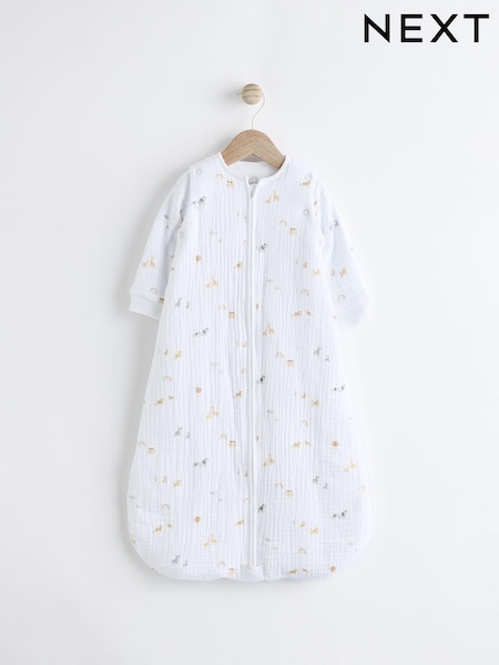 White Animal Print Muslin 2.5 Tog Detachable Sleeve Baby 100% Cotton Sleep Bag (967998) | AED157 - AED176