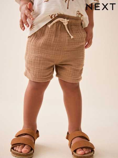 Tan Brown Soft Textured Cotton Shorts (3mths-7yrs) (968473) | €7 - €9