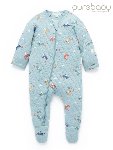 Plavo - Purebaby Quilted Footed Print Two-way Zip Sleepsuit