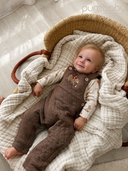 Brown - Purebaby Quilted Bear Overall All-in-one