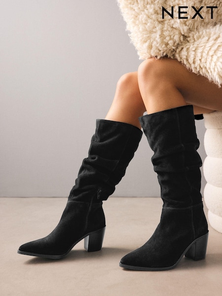 Black Forever Comfort® Suede Knee High Slouch Boots (968834) | R$ 775