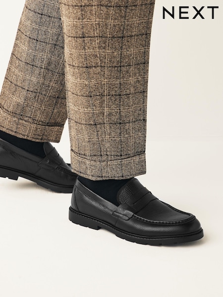črna - Tumbled Leather Saddle Loafers (969034) | € 27