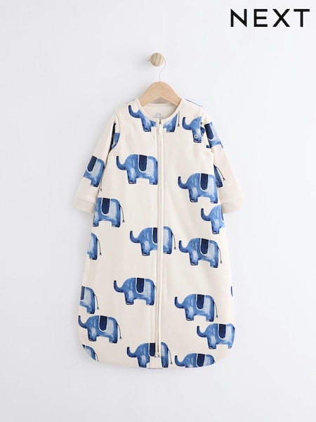 Cream Elephant Print 2.5 Tog Removable Sleeve 100% Cotton Sleep Bag (969231) | AED114 - AED128