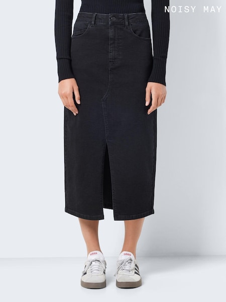 أسود - NOISY MAY Split Front Denim Midi Skirt (969564) | ‏87 د.إ.‏