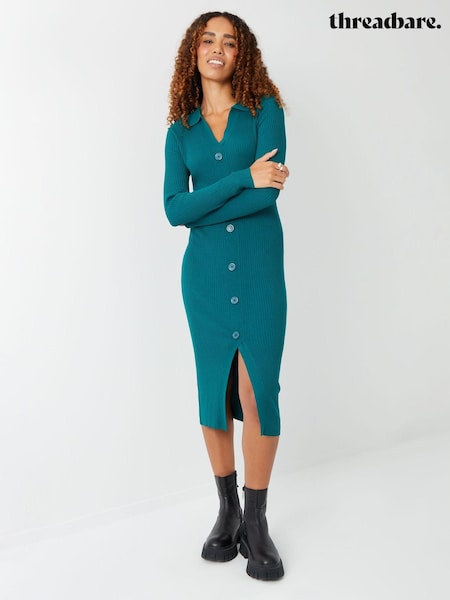 Threadbare Green Curve Ribbed Knit Cardigan Style Dress (969572) | €13.50