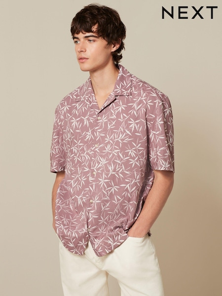 Roz - Cămașă cu guler Floral Mânecă scurtă cuban (969618) | 119 LEI
