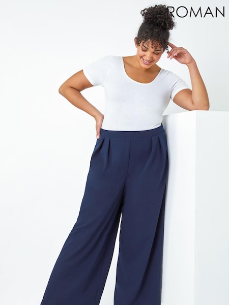 Roman Blue Curve Wide Leg Pleat Stretch Trousers (969800) | €20