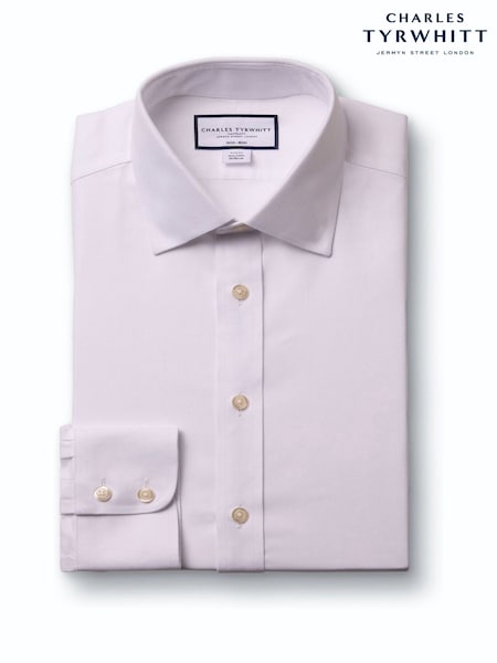 Light Pink - Regular Charles Tyrwhitt Cutaway Non-iron Herringbone Shirt