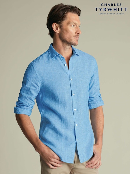 Blue - Regular Charles Tyrwhitt Ocean Pure Linen Classic Fit Shirt