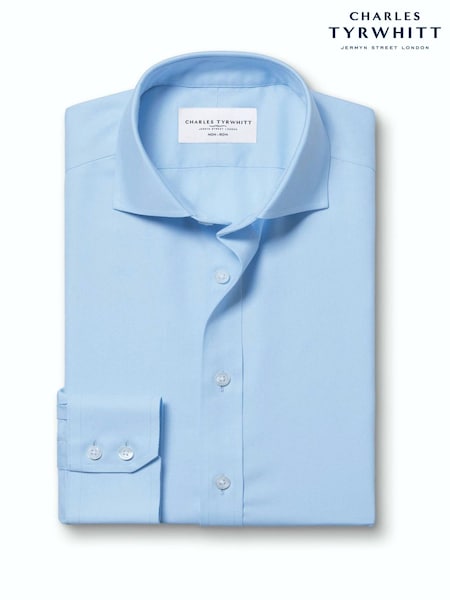 Sky Blue - Regular Charles Tyrwhitt Non-iron Twill Cutaway Classic Fit Shirt