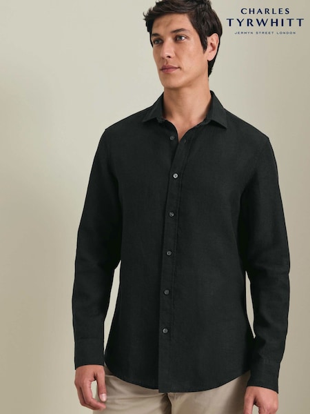 Қара - Regular Charles Tyrwhitt Plain Pure Linen Long Sleeve Shirt