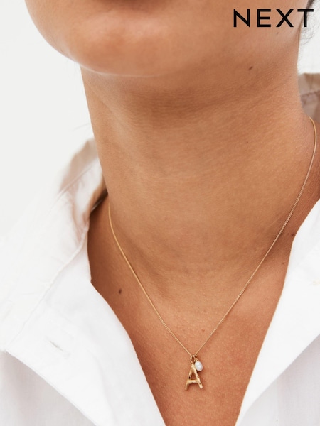 Sterling Silver Gold Plated Initial Necklace With Fresh Water Pearl (970539) | €9.50