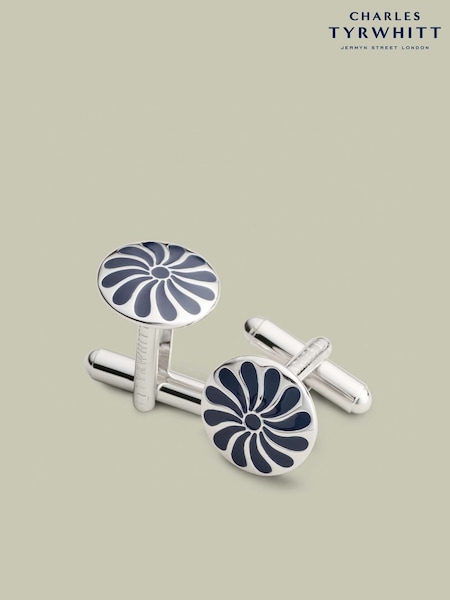 Blue - Regular Charles Tyrwhitt Navy Flower Enamel Cufflink