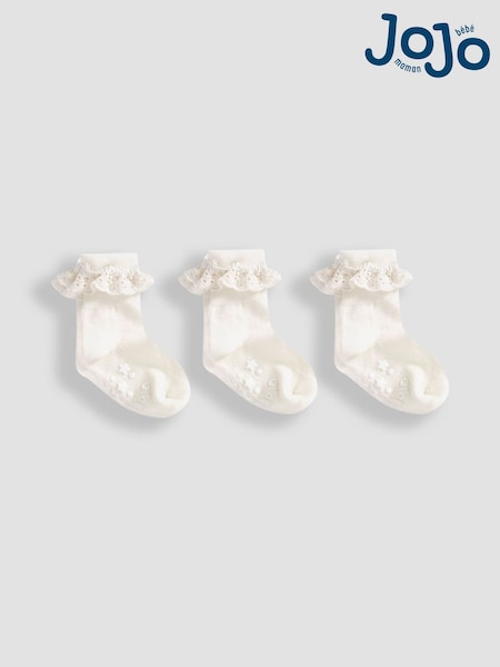 JoJo Maman Bébé Cream 3-Pack Frilly Socks (970843) | €15
