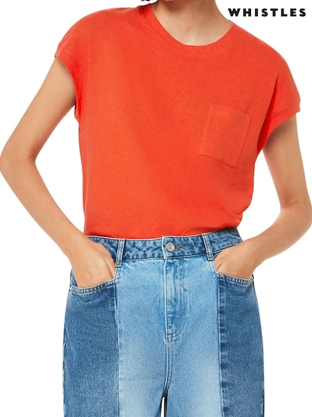 Whistles Red Ember Linen Mix Pocket T-Shirt (970946) | 175 LEI