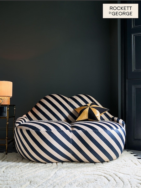 Rockett St George Studio Stripe Velvet Sand and Black Luscious Lips Small 2 Seater Sofa (971014) | €821