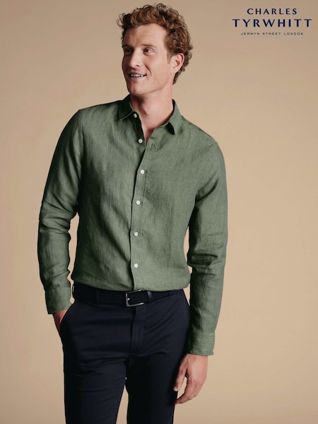 Green - Regular Charles Tyrwhitt Pure Linen Slim Fit Shirt