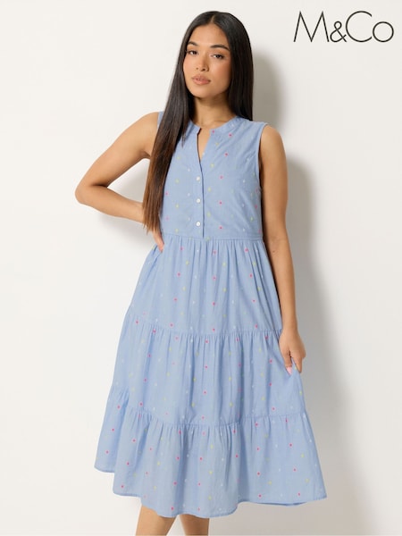Blue - M&co Petite Dobby Sleeveless Dress