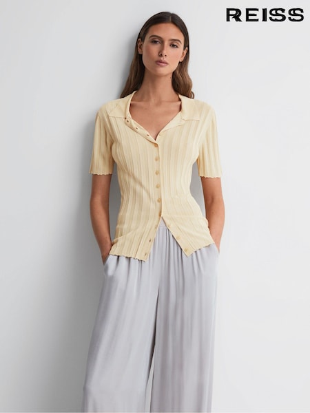 Reiss Lemon Stella Fitted Striped Button Through T-Shirt (971162) | €54