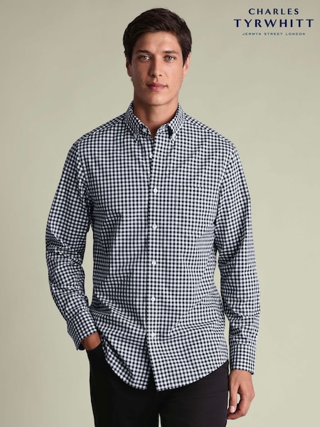 Blue - Regular Charles Tyrwhitt Gingham Button-down Stretch Washed Poplin Slim Fit Shirt