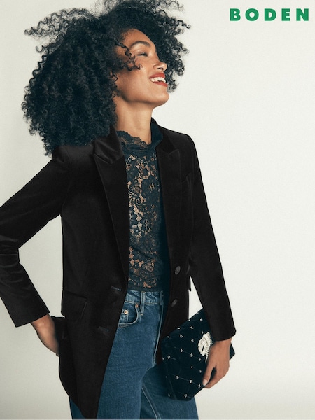 Black - Boden Stamford Velvet Blazer
