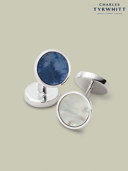 Grey - Regular Charles Tyrwhitt Mother Of Pearl And Sodalite Blue Evening Cufflink