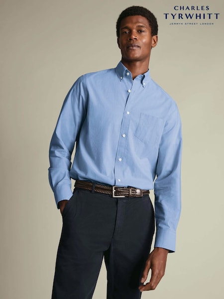 Blå - Regular Charles Tyrwhitt Button-down Stretch Washed Poplin Classic Fit Shirt