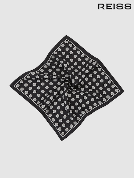 Black - Regular Reiss Quadro Silk Geometric Medallion-print Pocket Square