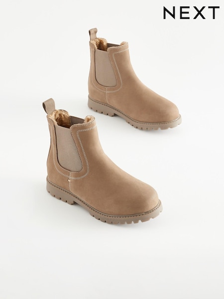 Stone Natural Wide Fit (G) Thinsulate™ Warm Lined Leather Chelsea Boots (971594) | 121 QAR - 149 QAR