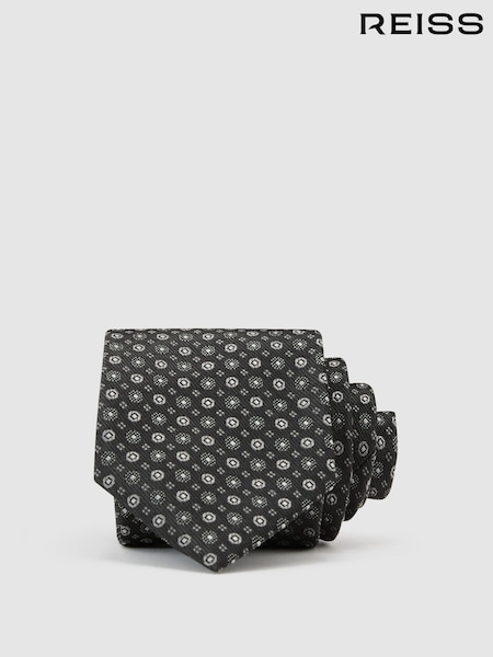 Серебристо-серый - Regular Reiss Geremia Silk-blend Woven Micro Medallion Tie