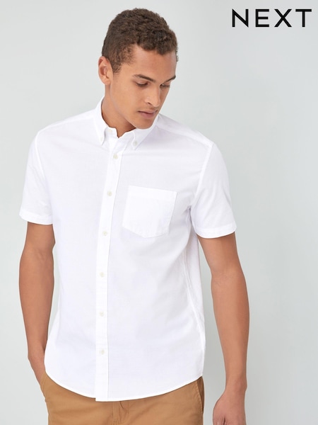White Regular Fit Short Sleeve Oxford Shirt (971672) | $33