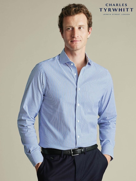 Royal Blue - Regular Charles Tyrwhitt Non-iron Performance Stripe Slim Fit Shirt