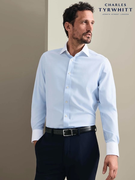 Light Blue - Regular Charles Tyrwhitt Winchester Non-iron Twill Cutaway Classic Fit Shirt