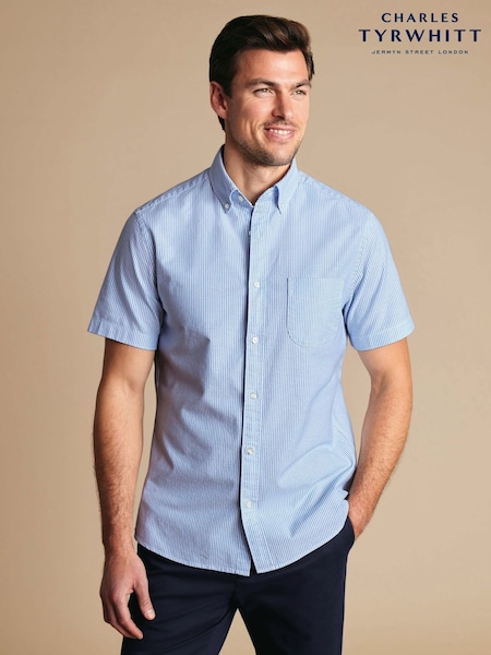 Zils - Regular Charles Tyrwhitt Stripe Short Sleves Button-down Stretch Washed Oxford Shirt