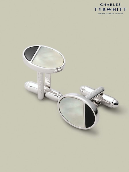 Grey - Regular Charles Tyrwhitt Mother Of Pearl And Onyx Oval Cufflink