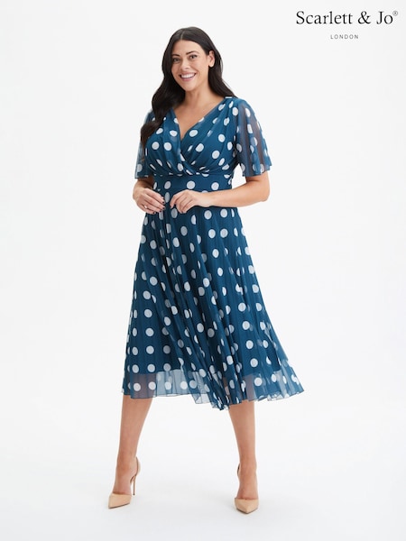 Бело-синяя - Scarlett & Jo Carole Wrap Bodice Sunray Pleated Midi Dress (972183) | €66