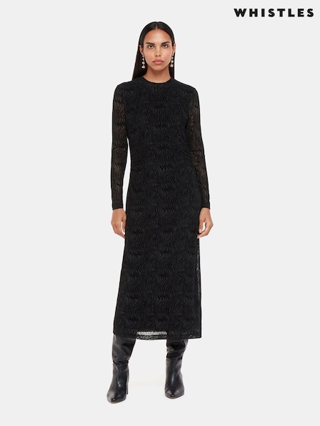 Whistles Optical Wiggle Mesh Black Dress (972194) | €79