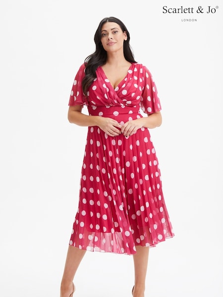 Scarlett & Jo Pink Carole Wrap Bodice Sunray Pleated Midi Dress (972201) | 247 QAR