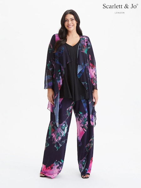 Marineblau mit floralem Muster - Scarlett & Jo Waterfall Mesh Kimono Cover-up (972241) | 35 €