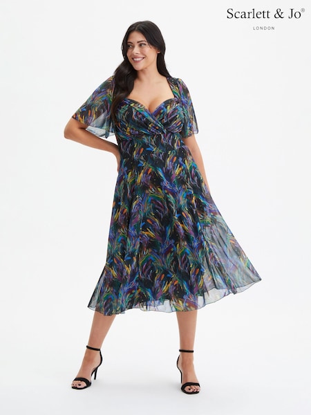 Scarlett & Jo Multi Liz Bolero Wrap Bodice Mesh Long Midi Dress (972444) | €59
