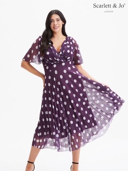 Scarlett & Jo Purple Carole Wrap Bodice Sunray Pleated Midi Dress (972623) | 247 QAR
