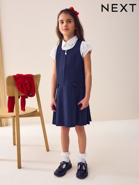 أزرق داكن - Embroidered Zip Front Pinafore School Dress (3-14yrs) (972633) | ‏5 ر.ع.‏ - ‏7 ر.ع.‏