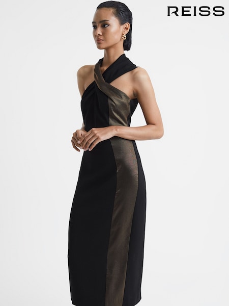 Reiss Carla Metallic Stripe Bodycon Midi Dress (972678) | 2,046 LEI