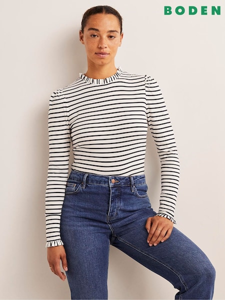 Boden Ivory/Blue Supersoft Frill Detail Top (972774) | 1,923 UAH