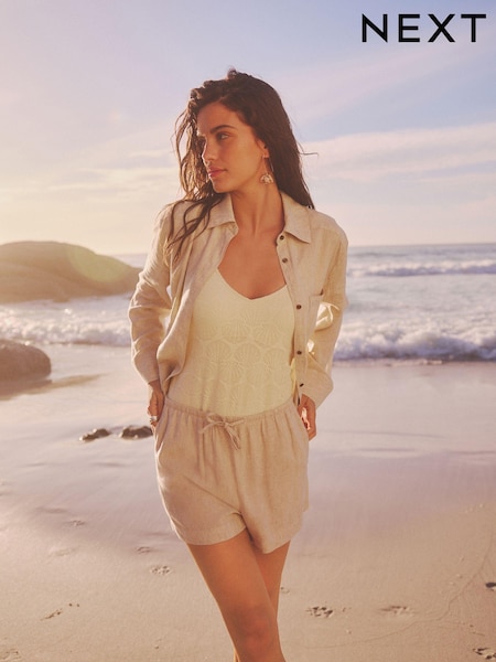 Natural Drawstring Waist Boy Shorts With Linen (973119) | € 8