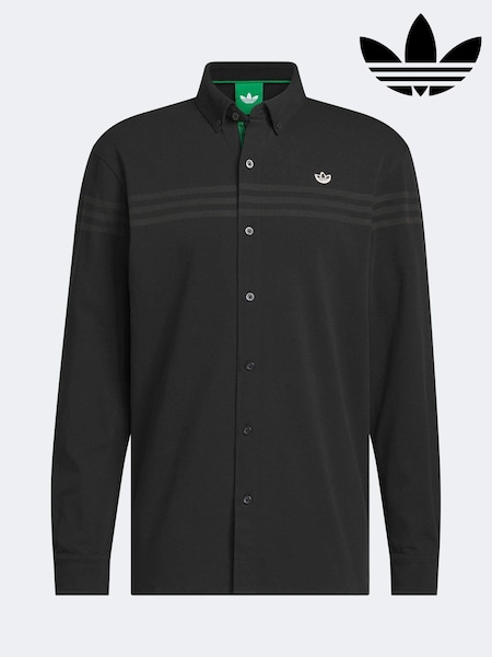 Negru - Regular Adidas Original Long Sleeve Button Up Polo Shirt