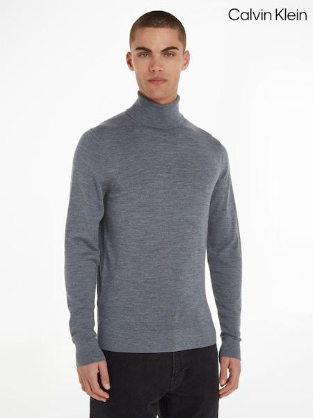 Gri - Pulover Calvin Klein Merino cu gât țestoasă (973717) | 543 LEI
