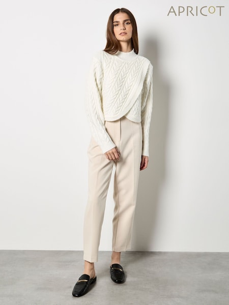 Cream - Apricot Cable Knit Wrap Jumper