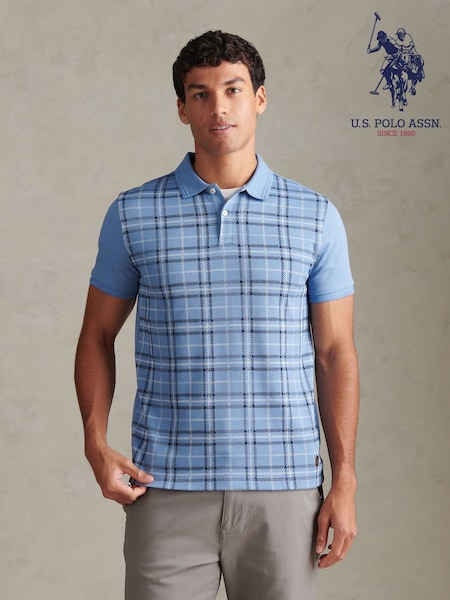 Azul - Regular U.s. Polo Assn Jacquard Check Polo Shirt